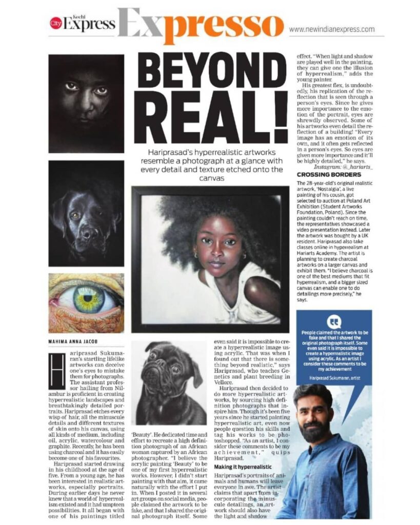 Indian express on Hariprasad sukumaran indias best hyper realistic artist Hariprasad Sukumaran News and Article