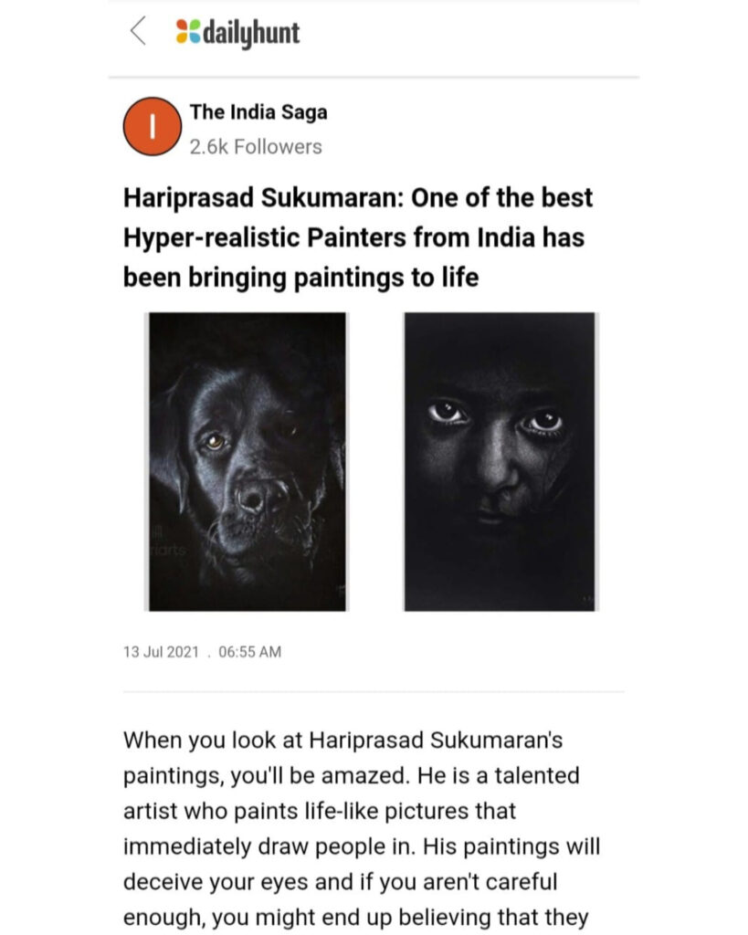 Dailyhunt on Hariprasad sukumaran indias best hyper realistic artist Hariprasad Sukumaran News and Article